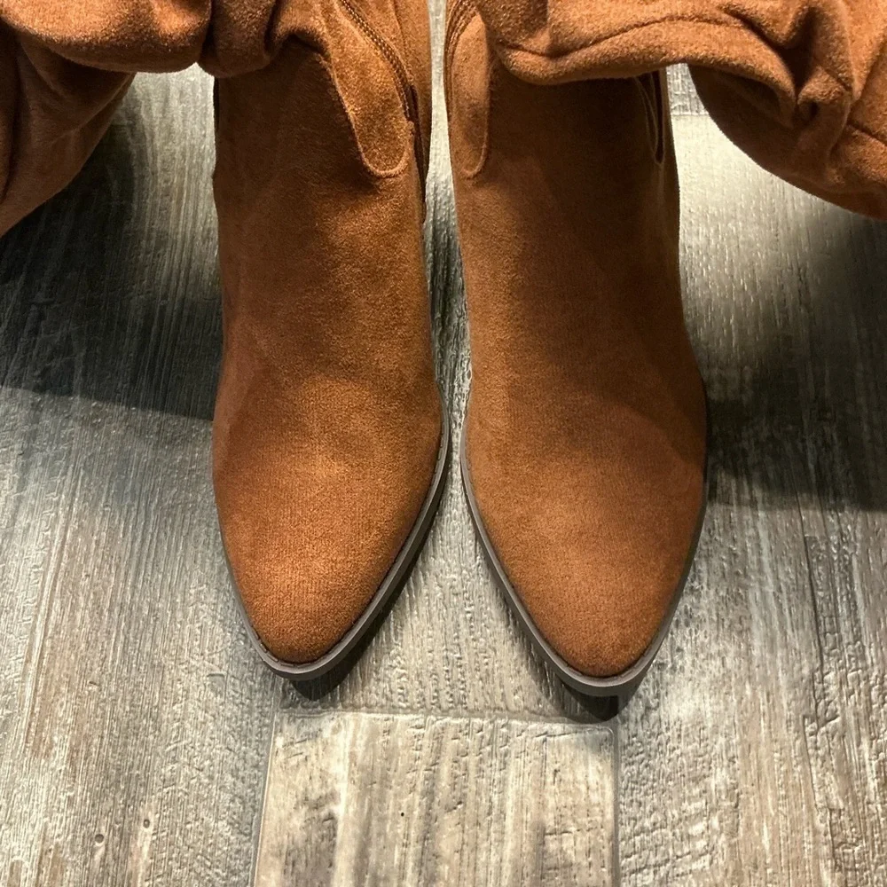 Women's Slouchy Mid-Calf Tan Faux Suede Boot Size 7